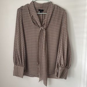 Who What Wear Houndstooth Bow Blouse Large